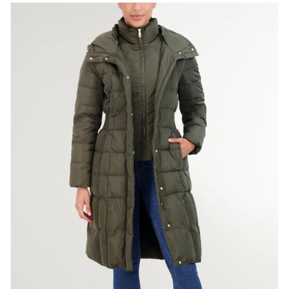 COLE HAAN NWT! SIGNATURE TAFFETA ARMY GREEN COAT SIZE  XS